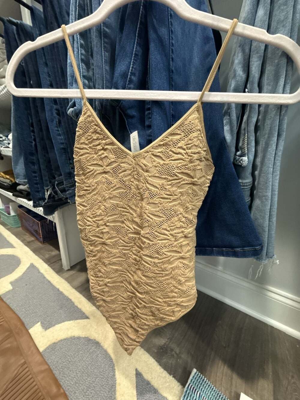 Nikibiki Textured Cami Bodysuit NS7949 O/S Beige Tan V-Neck